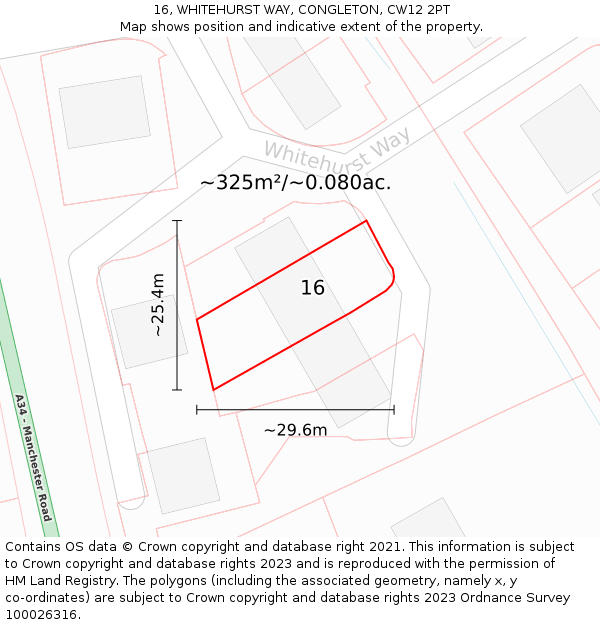16, WHITEHURST WAY, CONGLETON, CW12 2PT: Plot and title map