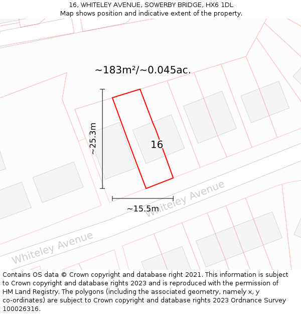 16, WHITELEY AVENUE, SOWERBY BRIDGE, HX6 1DL: Plot and title map