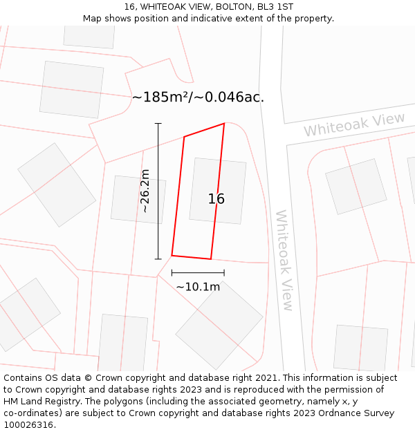 16, WHITEOAK VIEW, BOLTON, BL3 1ST: Plot and title map