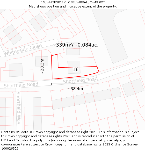 16, WHITESIDE CLOSE, WIRRAL, CH49 0XT: Plot and title map