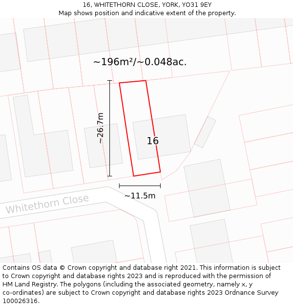 16, WHITETHORN CLOSE, YORK, YO31 9EY: Plot and title map