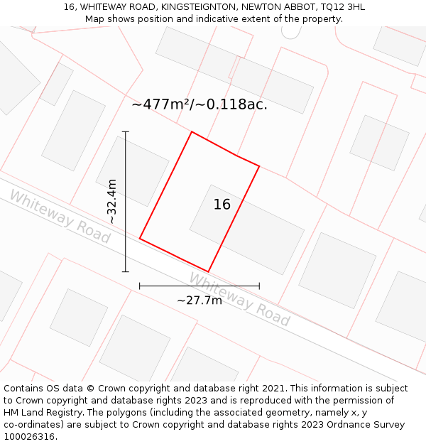 16, WHITEWAY ROAD, KINGSTEIGNTON, NEWTON ABBOT, TQ12 3HL: Plot and title map