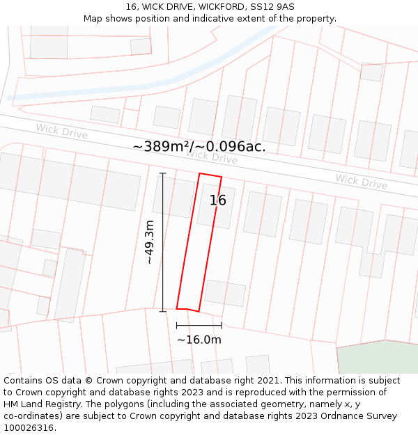 16, WICK DRIVE, WICKFORD, SS12 9AS: Plot and title map