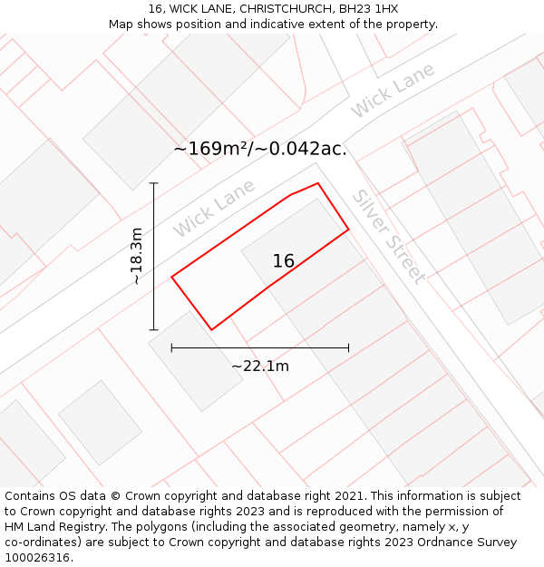 16, WICK LANE, CHRISTCHURCH, BH23 1HX: Plot and title map