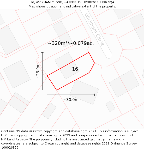 16, WICKHAM CLOSE, HAREFIELD, UXBRIDGE, UB9 6QA: Plot and title map