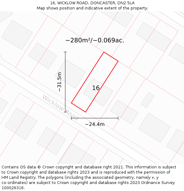 16, WICKLOW ROAD, DONCASTER, DN2 5LA: Plot and title map