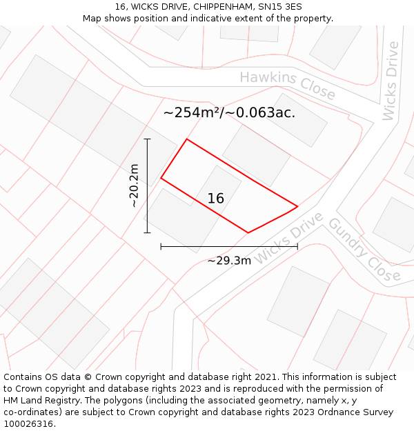 16, WICKS DRIVE, CHIPPENHAM, SN15 3ES: Plot and title map