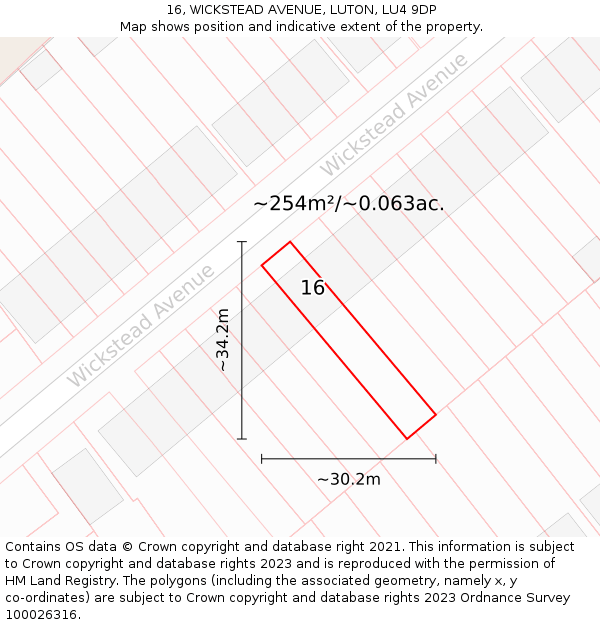 16, WICKSTEAD AVENUE, LUTON, LU4 9DP: Plot and title map