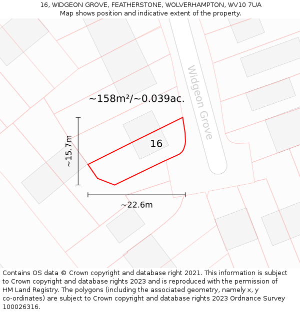 16, WIDGEON GROVE, FEATHERSTONE, WOLVERHAMPTON, WV10 7UA: Plot and title map