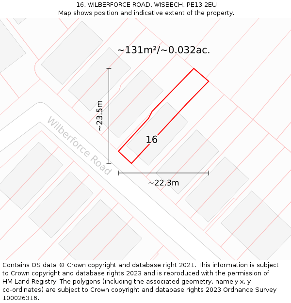 16, WILBERFORCE ROAD, WISBECH, PE13 2EU: Plot and title map