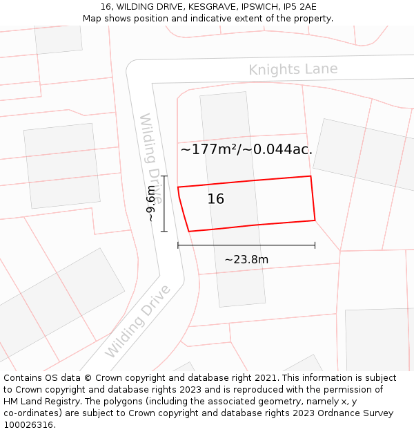 16, WILDING DRIVE, KESGRAVE, IPSWICH, IP5 2AE: Plot and title map