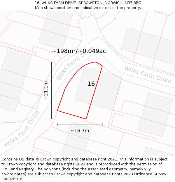 16, WILKS FARM DRIVE, SPROWSTON, NORWICH, NR7 8RG: Plot and title map