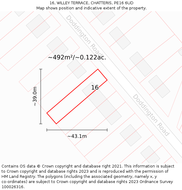 16, WILLEY TERRACE, CHATTERIS, PE16 6UD: Plot and title map