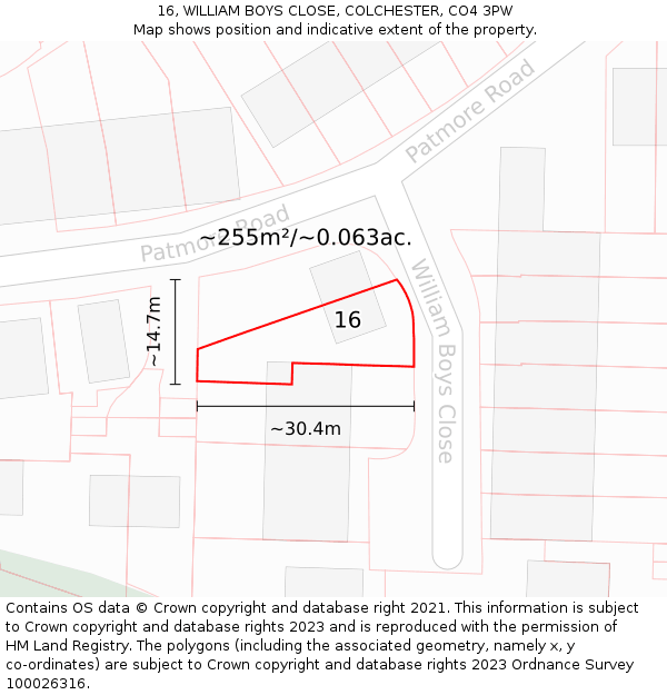 16, WILLIAM BOYS CLOSE, COLCHESTER, CO4 3PW: Plot and title map
