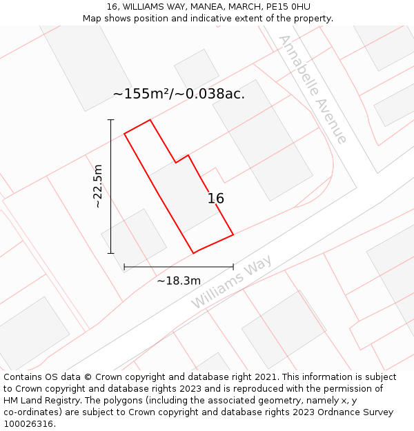 16, WILLIAMS WAY, MANEA, MARCH, PE15 0HU: Plot and title map
