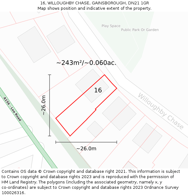 16, WILLOUGHBY CHASE, GAINSBOROUGH, DN21 1GR: Plot and title map