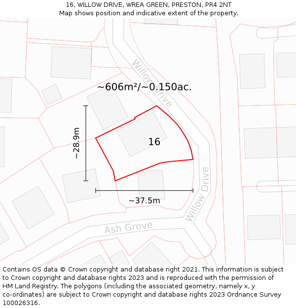 16, WILLOW DRIVE, WREA GREEN, PRESTON, PR4 2NT: Plot and title map