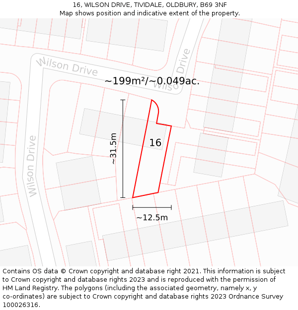 16, WILSON DRIVE, TIVIDALE, OLDBURY, B69 3NF: Plot and title map