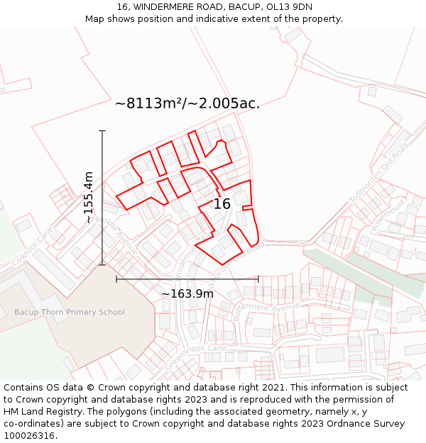16, WINDERMERE ROAD, BACUP, OL13 9DN: Plot and title map