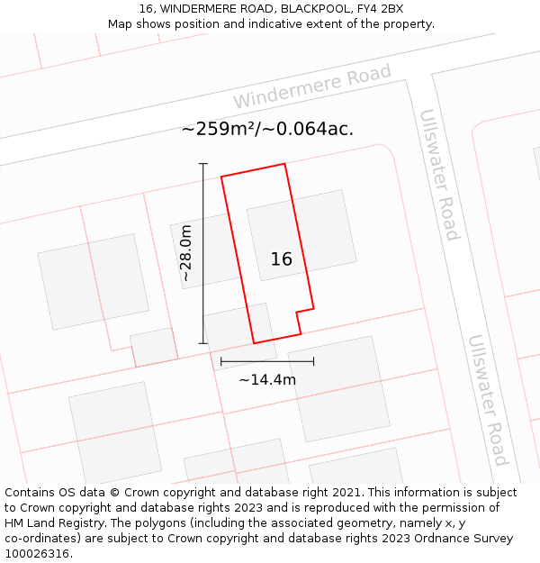 16, WINDERMERE ROAD, BLACKPOOL, FY4 2BX: Plot and title map