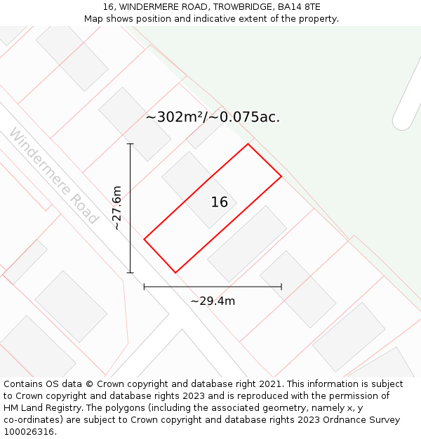 16, WINDERMERE ROAD, TROWBRIDGE, BA14 8TE: Plot and title map