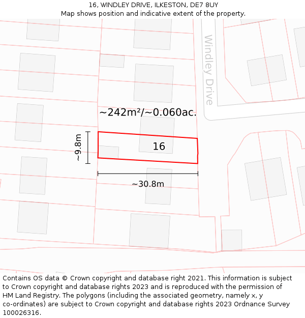 16, WINDLEY DRIVE, ILKESTON, DE7 8UY: Plot and title map