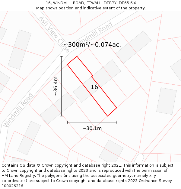 16, WINDMILL ROAD, ETWALL, DERBY, DE65 6JX: Plot and title map