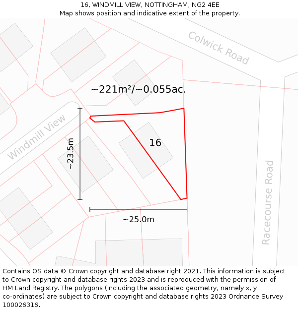 16, WINDMILL VIEW, NOTTINGHAM, NG2 4EE: Plot and title map