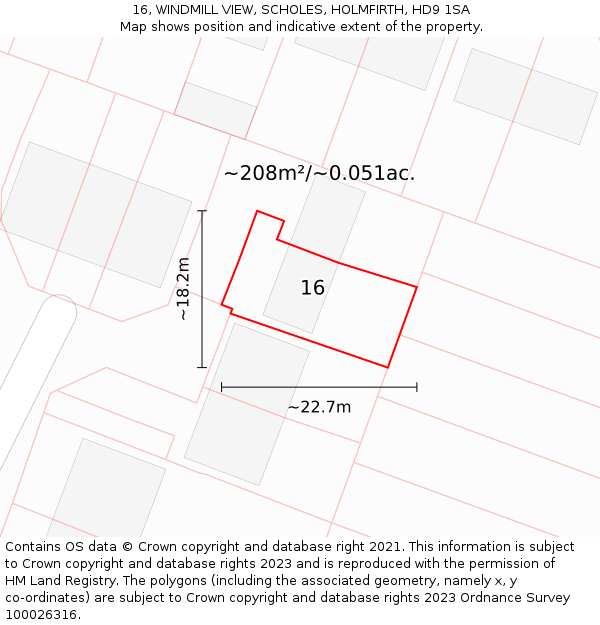 16, WINDMILL VIEW, SCHOLES, HOLMFIRTH, HD9 1SA: Plot and title map