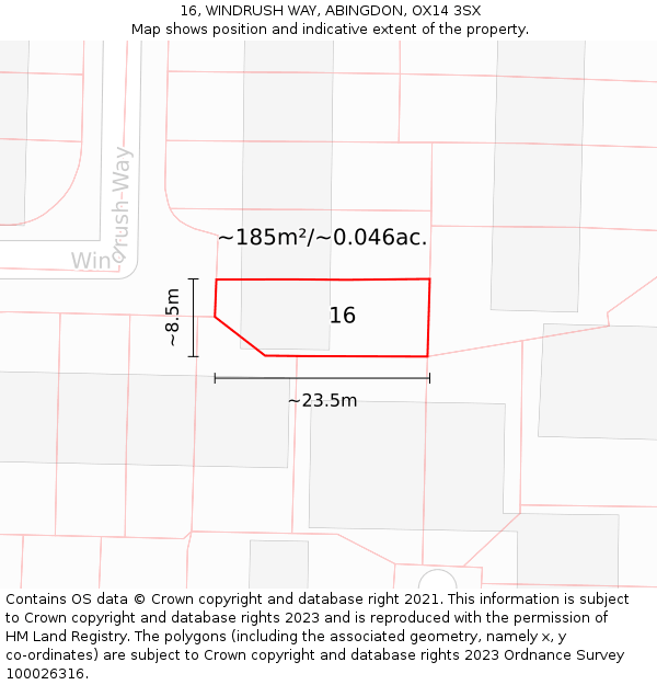 16, WINDRUSH WAY, ABINGDON, OX14 3SX: Plot and title map