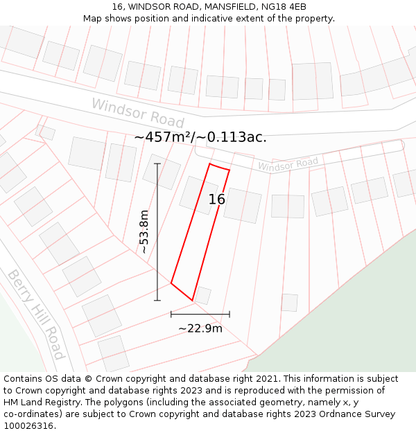 16, WINDSOR ROAD, MANSFIELD, NG18 4EB: Plot and title map