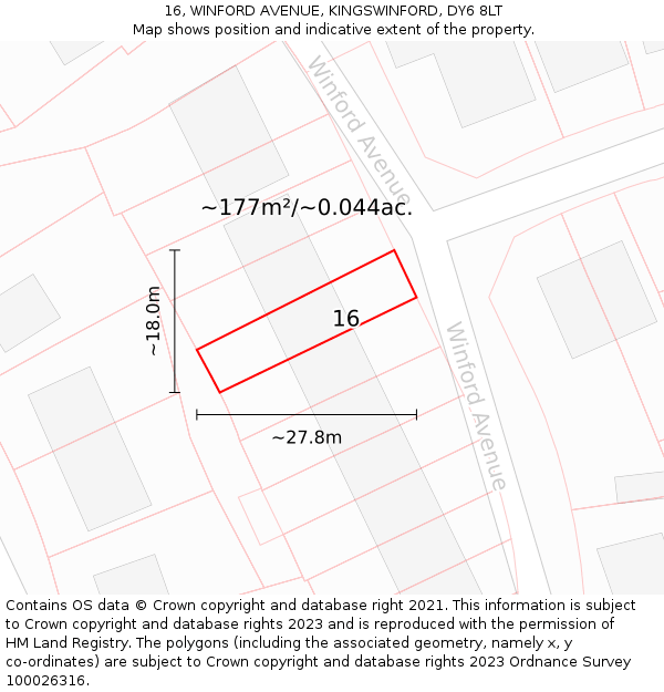 16, WINFORD AVENUE, KINGSWINFORD, DY6 8LT: Plot and title map