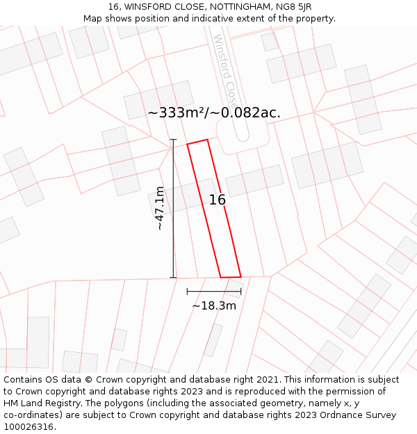 16, WINSFORD CLOSE, NOTTINGHAM, NG8 5JR: Plot and title map