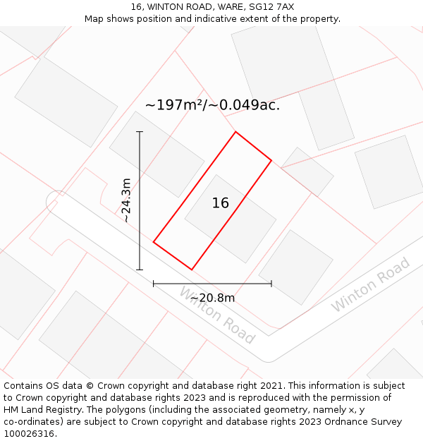 16, WINTON ROAD, WARE, SG12 7AX: Plot and title map