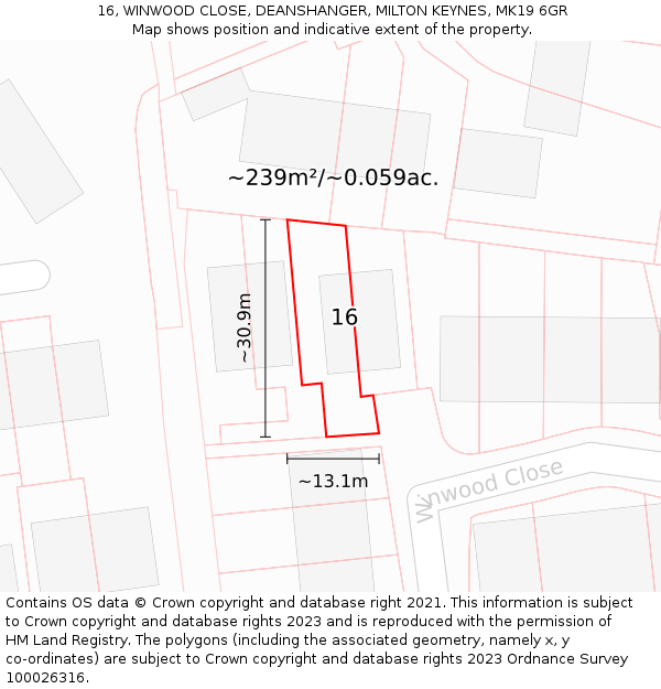 16, WINWOOD CLOSE, DEANSHANGER, MILTON KEYNES, MK19 6GR: Plot and title map