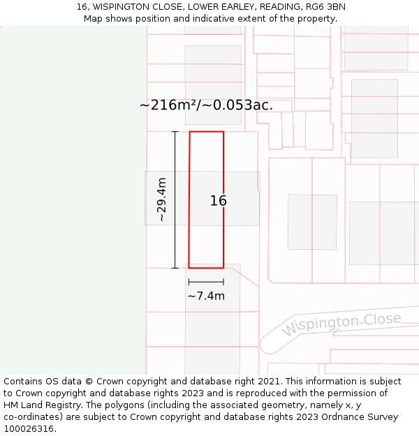 16, WISPINGTON CLOSE, LOWER EARLEY, READING, RG6 3BN: Plot and title map