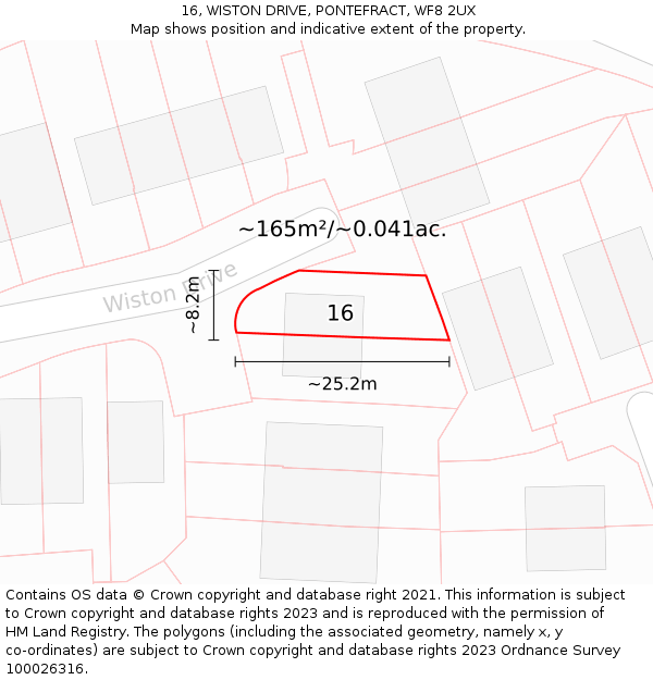 16, WISTON DRIVE, PONTEFRACT, WF8 2UX: Plot and title map