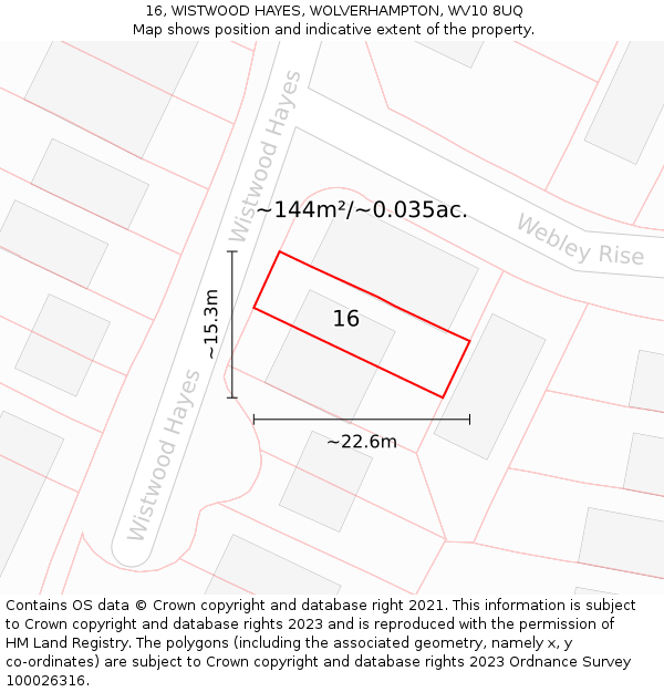 16, WISTWOOD HAYES, WOLVERHAMPTON, WV10 8UQ: Plot and title map