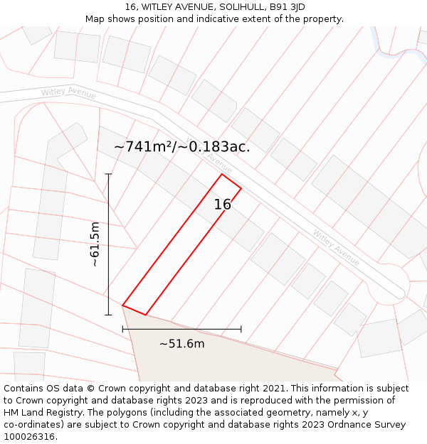 16, WITLEY AVENUE, SOLIHULL, B91 3JD: Plot and title map