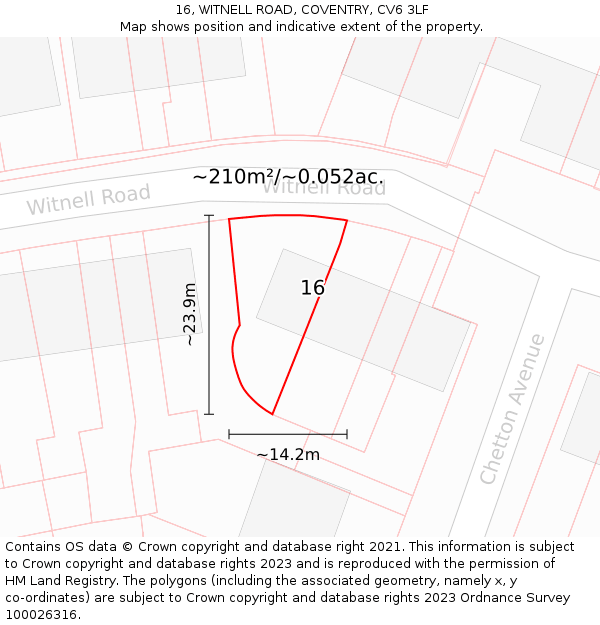 16, WITNELL ROAD, COVENTRY, CV6 3LF: Plot and title map