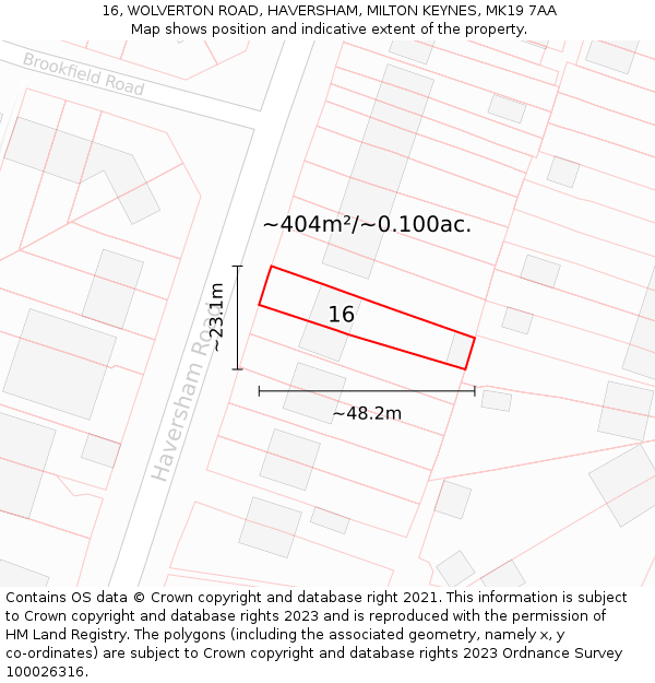 16, WOLVERTON ROAD, HAVERSHAM, MILTON KEYNES, MK19 7AA: Plot and title map