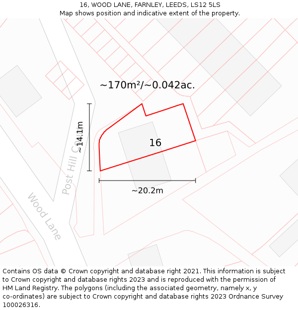16, WOOD LANE, FARNLEY, LEEDS, LS12 5LS: Plot and title map