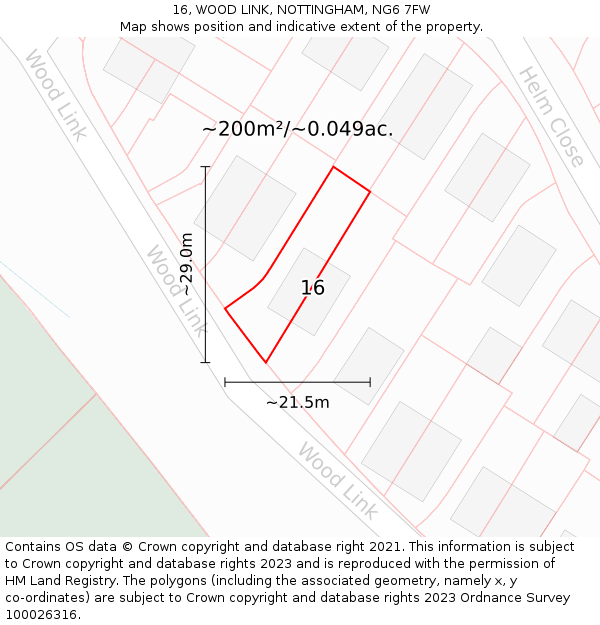 16, WOOD LINK, NOTTINGHAM, NG6 7FW: Plot and title map