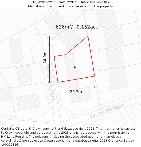 16, WOODCOTE ROAD, WOLVERHAMPTON, WV6 8LP: Plot and title map