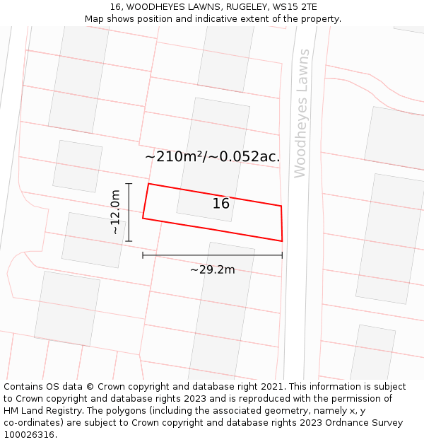 16, WOODHEYES LAWNS, RUGELEY, WS15 2TE: Plot and title map