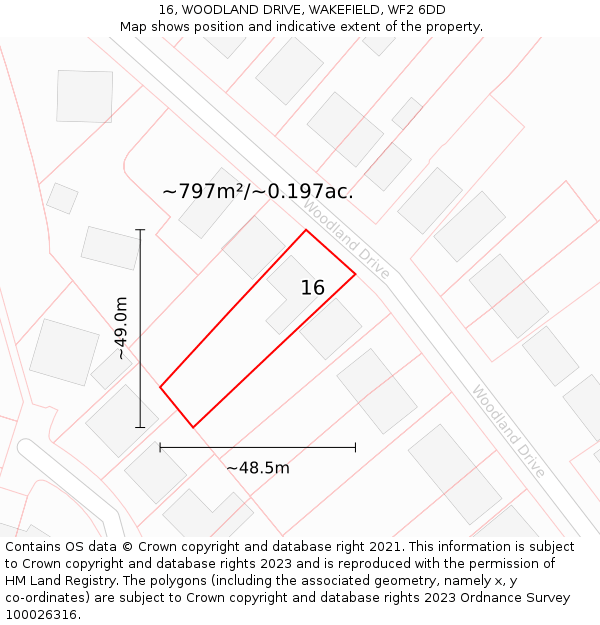 16, WOODLAND DRIVE, WAKEFIELD, WF2 6DD: Plot and title map