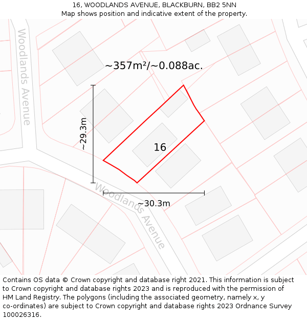 16, WOODLANDS AVENUE, BLACKBURN, BB2 5NN: Plot and title map