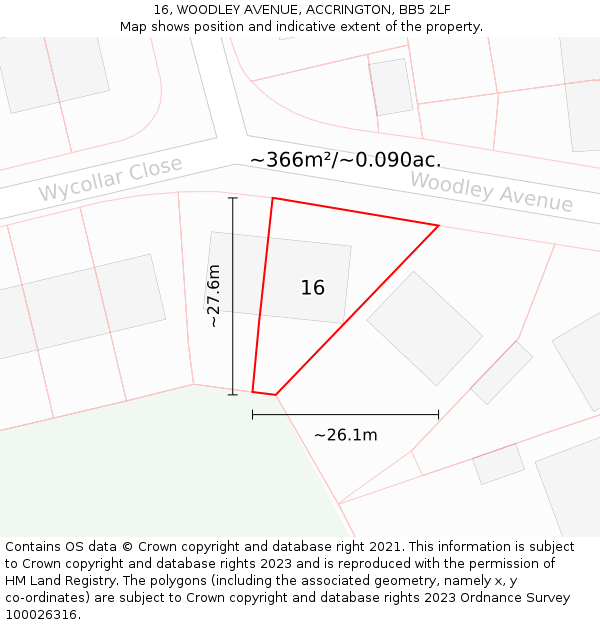 16, WOODLEY AVENUE, ACCRINGTON, BB5 2LF: Plot and title map