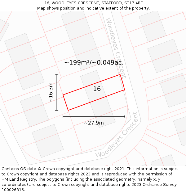 16, WOODLEYES CRESCENT, STAFFORD, ST17 4RE: Plot and title map