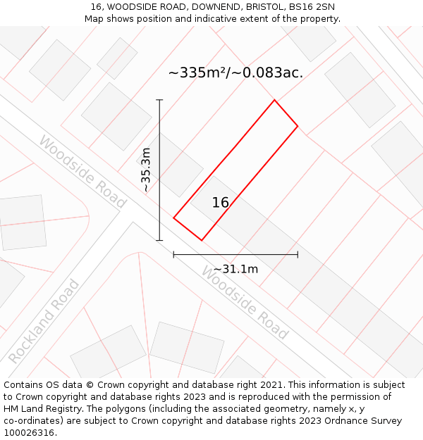 16, WOODSIDE ROAD, DOWNEND, BRISTOL, BS16 2SN: Plot and title map